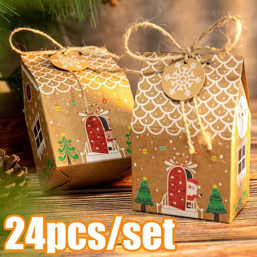 24pcs Christmas Kraft Paper Gift Boxes Advent Calendar Ginge
