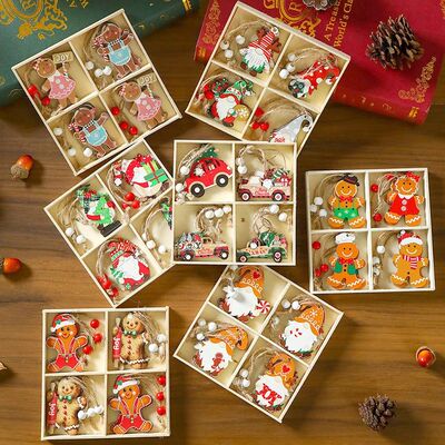 Wooden Christmas Tree Pendants Gingerbread Man Gnomes Santa