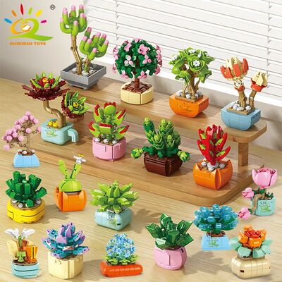MOC Flower Succulent Potted Model Building Block DIY Eternal