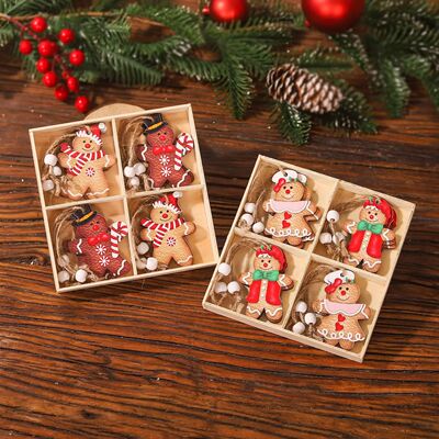 12pcs Christmas Wooden Gingerbread Man Ornaments Merry Chris