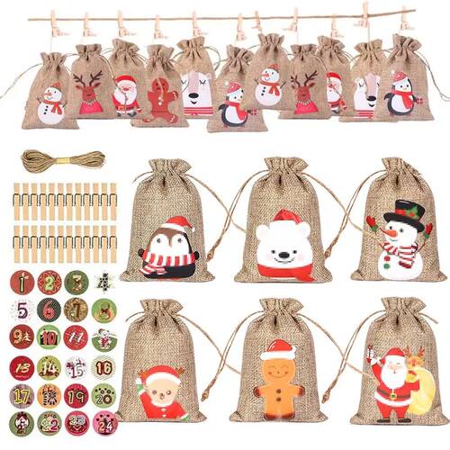 24Pcs DIY Christmas Advent Calendar Gift Bags Merry Christma