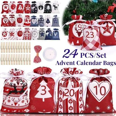 24PCS Christmas Advent Calendar Bags Countdown Calendar Empt