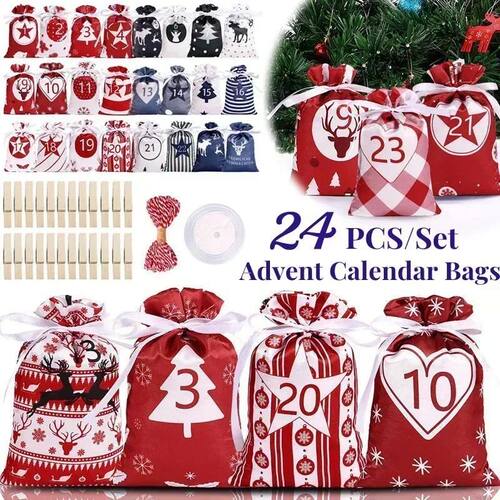 24PCS Christmas Advent Calendar Bags Countdown Calendar Empt