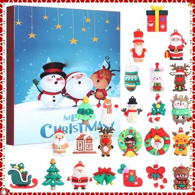 24 Grid Christmas Advent Calendar 3D Santa Claus Doll Pendan
