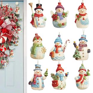 Ornaments 9Pc Christmas Decor Wooden Hanging Snowman