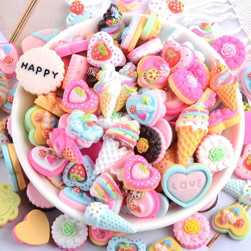 20Pc Candy Cake Material Kit 3D Resin Flat Cabochons Embelli