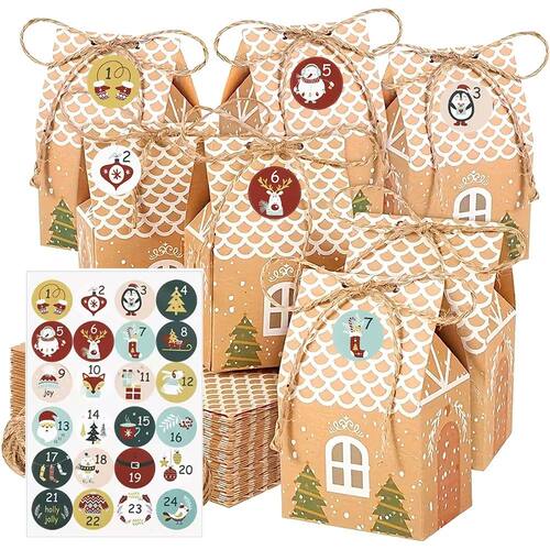 24pcs/Sets Christmas Advent Calendar Candy Boxes with 1 shee