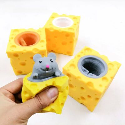 Pop Up Funny Mouse and Cheese Block Squeeze Anti-stress Toy