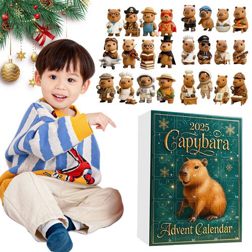 Capybara Xmas Countdown Calendar with 24 2D Flat Capybara Or