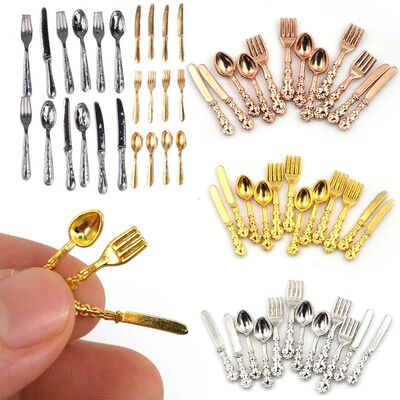 3/12Pcs Simulation Mini Cutlery Set Dollhouse Furniture 1:12