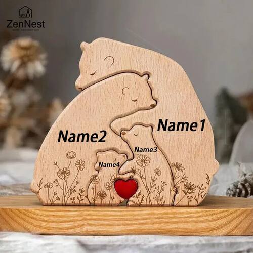 Artistic Wooden Puzzles Little Bear Family Personalized Name