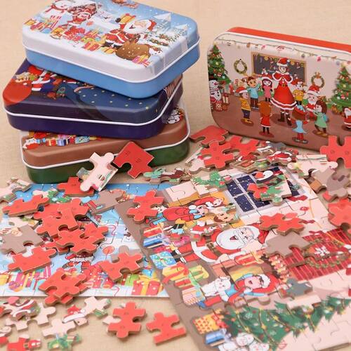 Christmas Iron Box Cardboard Puzzle Santa Claus Puzzle kinde