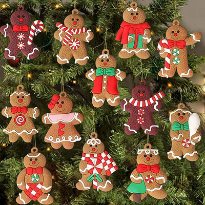 12pcs Gingerbread Man Ornaments for Christmas Tree Assorted