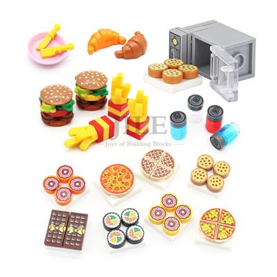 City Mini Food Building Blocks Hamburger Pizza Fries Cake De