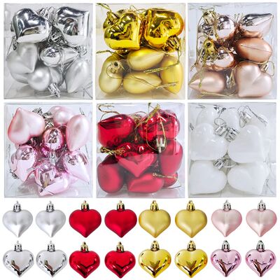 12Pcs Love Heart Christmas Balls Ornament Red Gold Plastic B