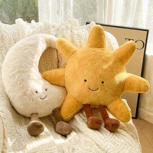 Smile Face Moon Yellow Sun Plushie Cushion Stuffed Cute Weat