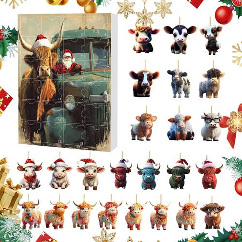 Christmas Highland Cow Calendar Advent 2D Acrylic Animal Orn
