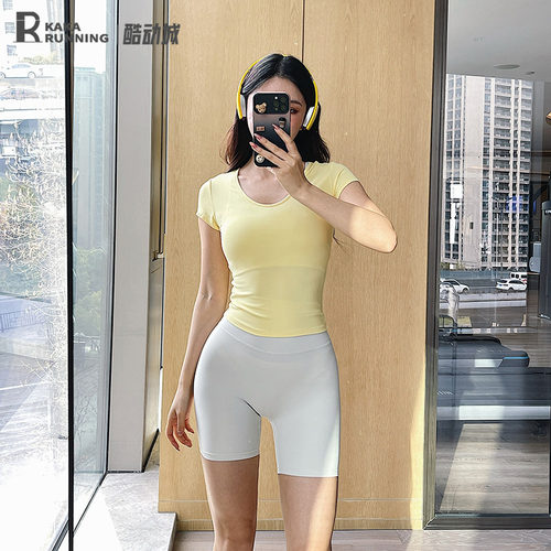 奔跑吧卡卡运动短袖上衣女紧身显瘦T恤训练服瑜伽健身服跑步春夏