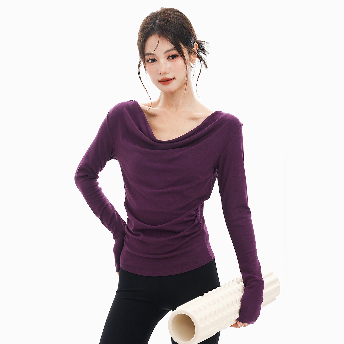 奔跑吧卡卡荡领长袖瑜伽服温柔宽松显瘦运动上衣健身舒适日常T恤