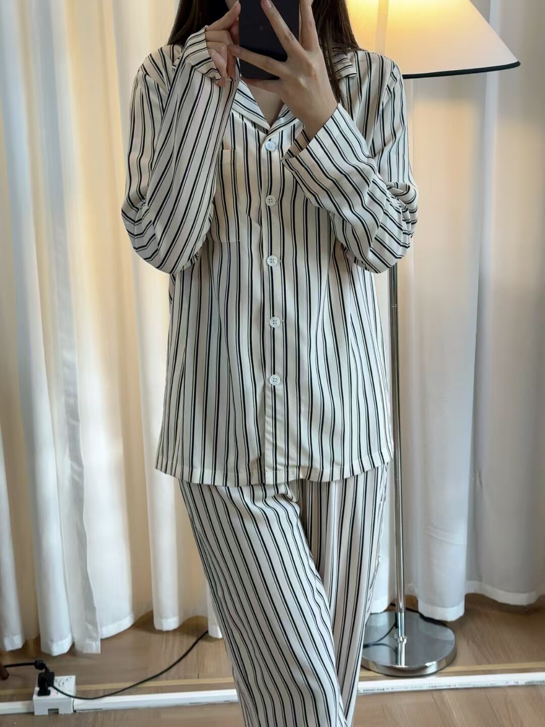 肖战同款睡衣兰精天丝莱赛尔竖条纹家居服男女长袖家居服情侣秋冬