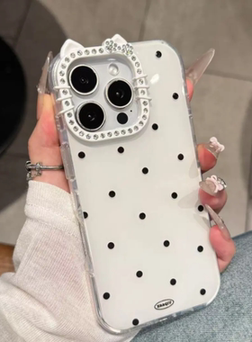 少女心ins风粉色波点闪钻KT猫耳镜头适用于iPhone17promax苹果16手机壳15Pro新11高级12带钻13防摔14plus镶钻