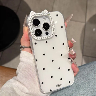 少女心ins风粉色波点闪钻KT猫耳镜头适用于iPhone17promax苹果16手机壳15Pro新11高级12带钻13防摔14plus镶钻