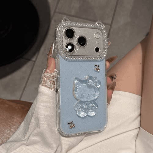 ins滴胶镶钻闪粉KT猫手机壳