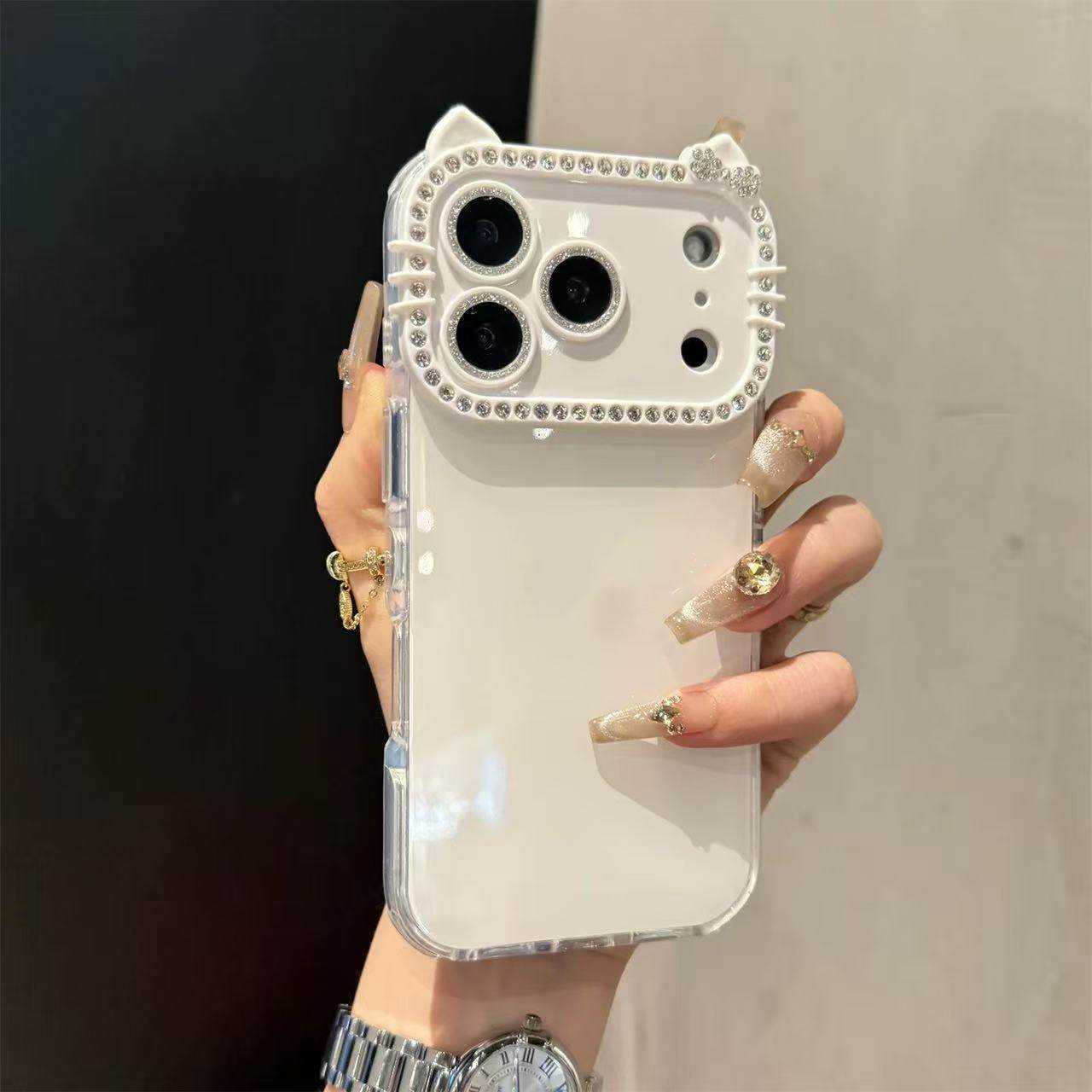 高颜值超好看独特闪钻kitty猫闪钻全包镜头适用iPhone17pro苹果16promax手机壳15软壳14猫咪耳朵13带钻12女11