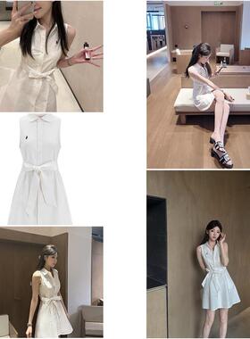 ADVANCED白色polo领衬衫式洋装女夏季刺绣系带无袖收腰显瘦短裙
