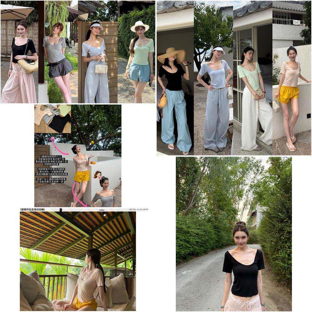 花三三同款 奶皮面膜tee 经典简约t恤女夏 多色可选u领短款上衣