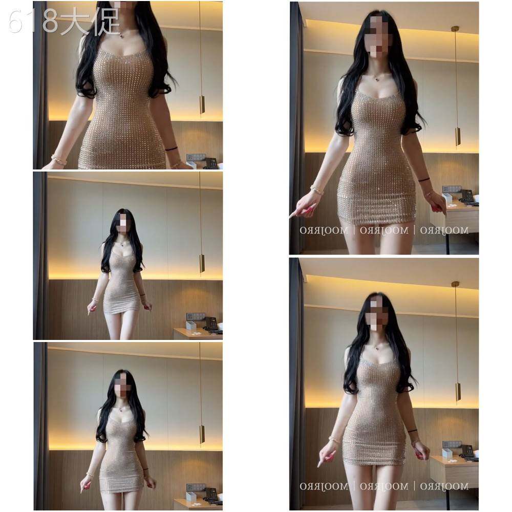 闪钻辣妹吊带连衣裙女秋冬纯欲性感高级感紧身收腰小个子包臀短裙