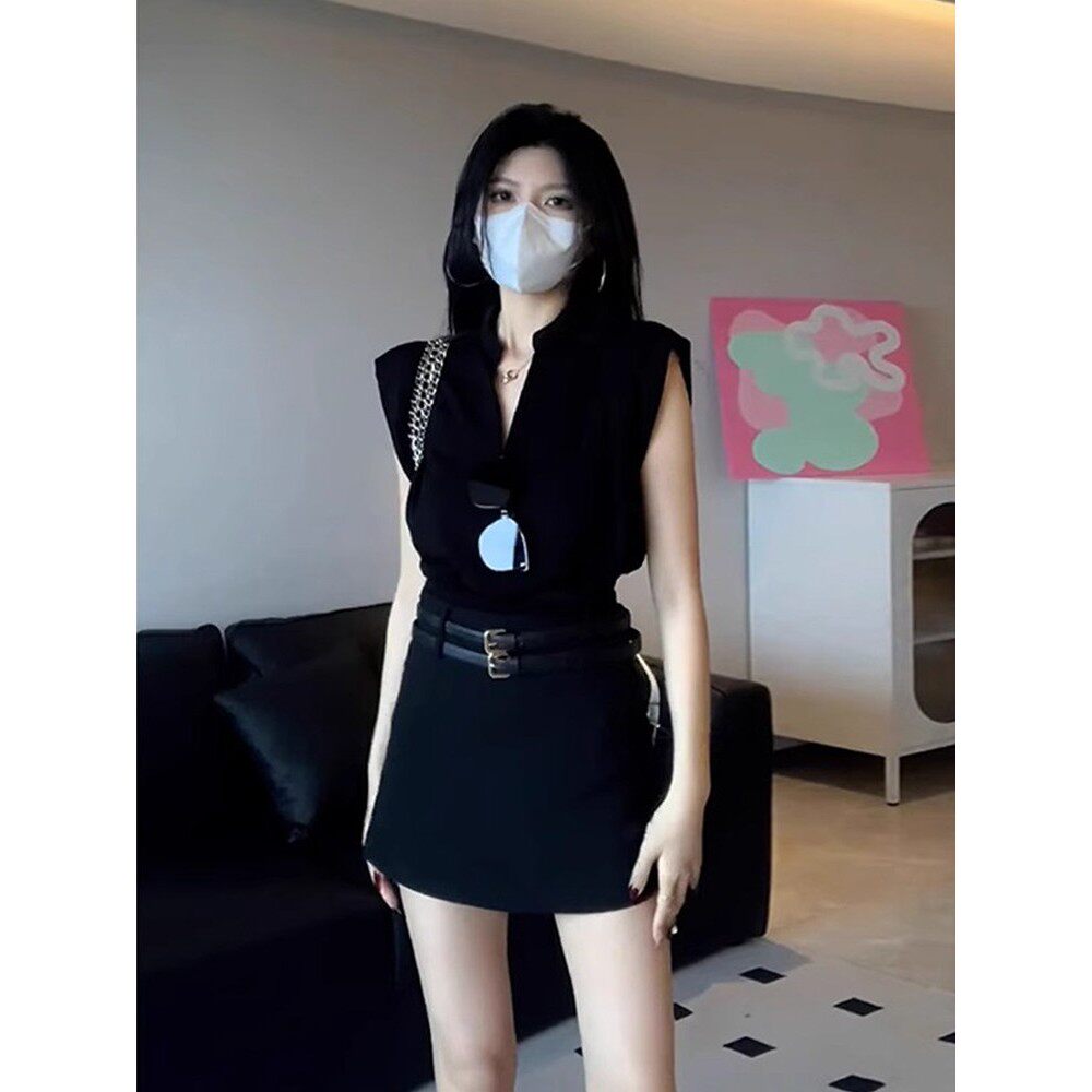 夏日女性黑色套装裙,小高腰a字裙,性感紧身裙,皇家姐妹式短裙