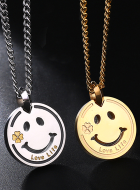 笑脸街头潮人钛钢嘻哈学生项链
