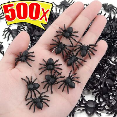 50/500PCS Small Fake Black Spiders Halloween Decoration Horr