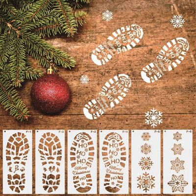 6pcs Christmas Footprint Snowflake Stencil Santa Claus Footp