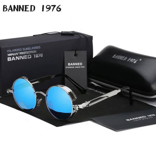 Retro Round Metal HD Polarized Punk Steampunk Sunglasses For
