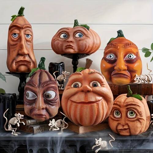 New Autumn Pumpkin Decoration Funny Face Resin Fake Pumpkin