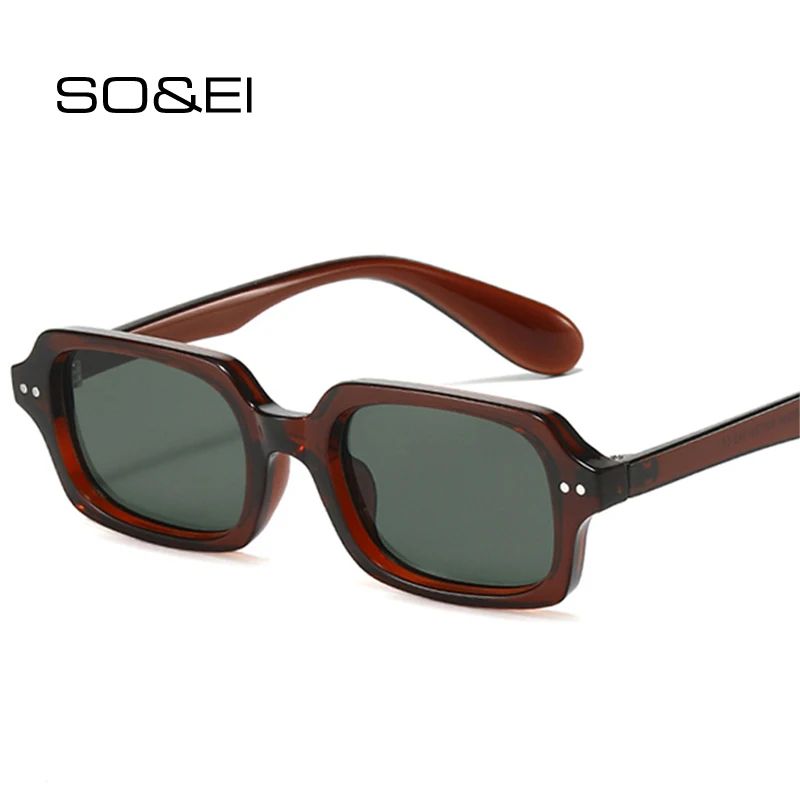 Fashion Small Rectangle Men Sunglasses Retro Rivets Blue Gre