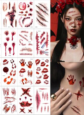 16pcs Zombie Temporary Tattoos for Halloween Fake Scar Reali