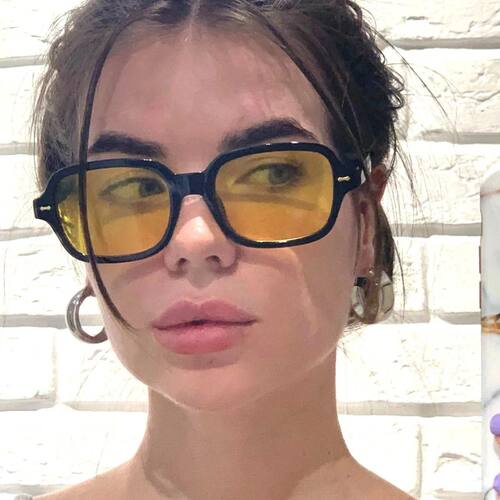 Vintage Square Sunglasses Woman Mirror Retro Rivet?Yellow Su