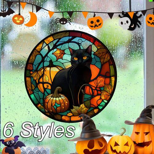 Halloween Stained Colorful Horror Castle Cat Static PVC Wind
