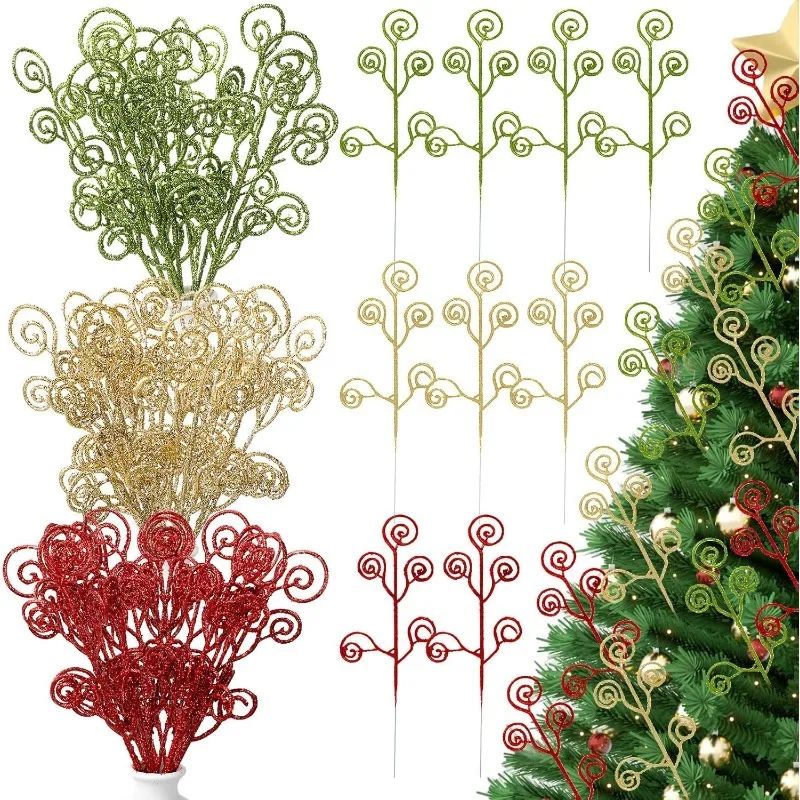5/10Pcs Sparkling Curly Berry Stem Christmas Tree Decoration