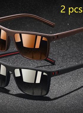 2Pc Fashion Vintage Check Pattern Polarized Sunglasses Men W