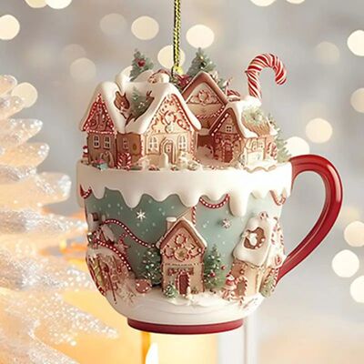 Acrylic coffee cup ornament 2D Art Keychain Pendant Christma