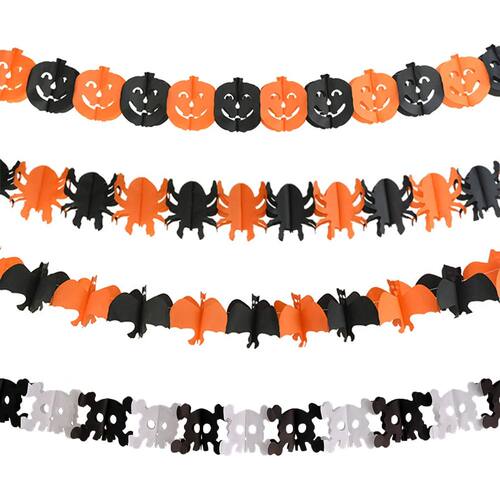 Halloween Paper Banner Garland Pumpkin Spider Ghost Banner f