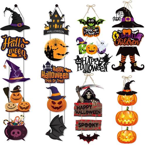 Halloween Pumpkin Door Hanging Banner Witch Ghost Bat Patter