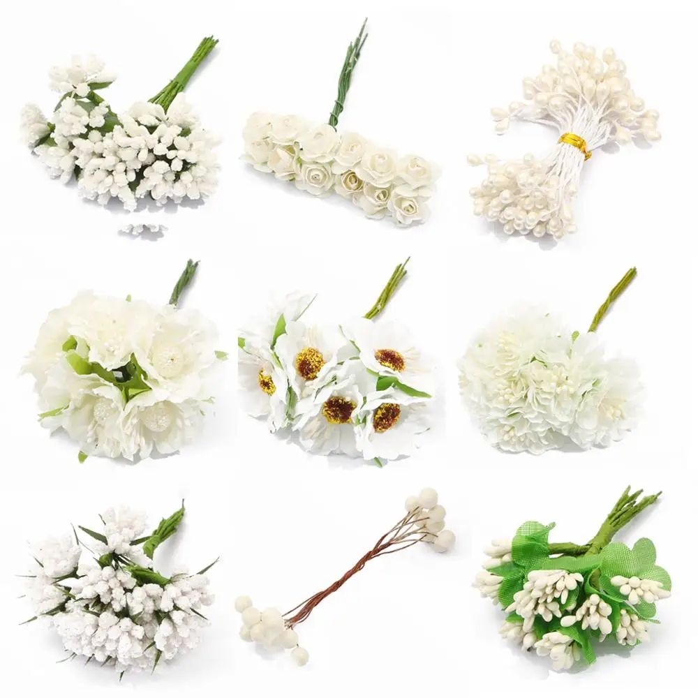 6/10/12/50/60/70/90/144pcs Beautiful White Flower Cherry Sta