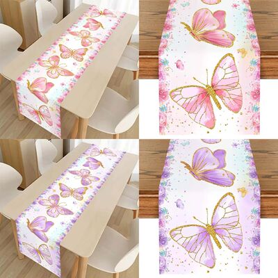 180x35cm Purple Butterfly Table Runner For Birthday Party De