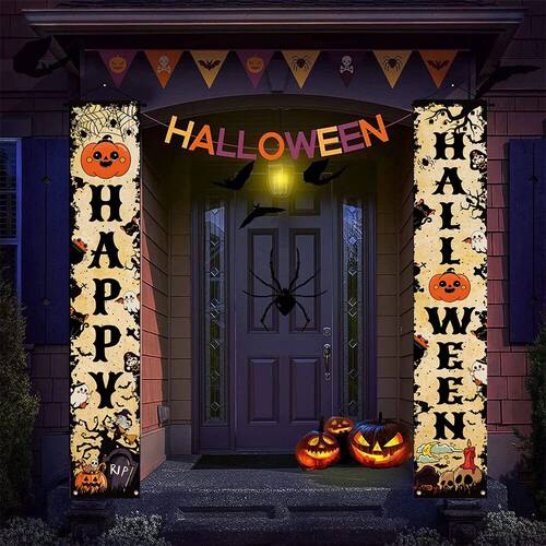 Happy Halloween Banner Pumpkin Ghost Halloween Trick Couplet