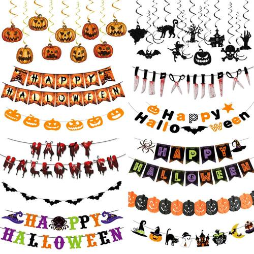 Halloween Hanging Banner Garland Bunting Pumkin Ghost Bat Pa